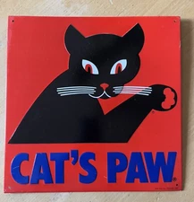 "CAT'S PAW" EMBOSSED METAL SIGN (11"x 11") Vintage AAA Sign USA VERY GOOD COND.