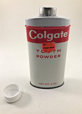 コルゲート ベビータルク　パウダー缶　サンプル缶 Colgate Tooth Powder Red on White Advertising Metal Tin, White Cap