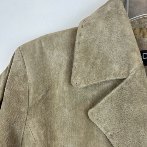Long Suede Coat Womans L Beige Western Style Leather Duster Tan - Picture 3 of 13