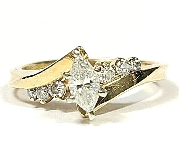 Yellow gold marquise engagement ring deals