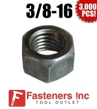(3000) 3/8-16 Plain Grade 2 Finished Hex Nuts Unplated Plain / Black Bulk Box