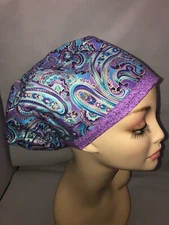 Euro Scrub Hat Gypsy Paisley Surgical Cap CNOR CHEF CRNA MD Veterinarian Purple