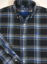 Ralph Lauren Flannel Shirt Black Blue Plaid Lined Button-Front S Small NWT $115