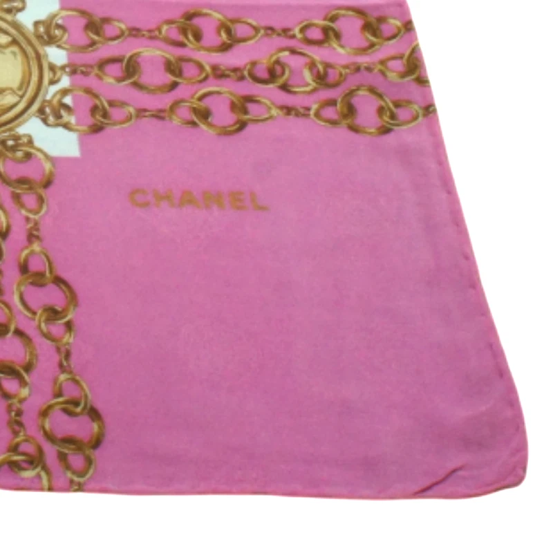 Authentic CHANEL "Chains Monogram" Vintage Womens Luxury Silk Scarf Square 34" - Image 3 of 4