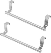 Over The Cabinet Towel Holder - 2 Pack Stainless Steel Door Mount Towel Bar, No