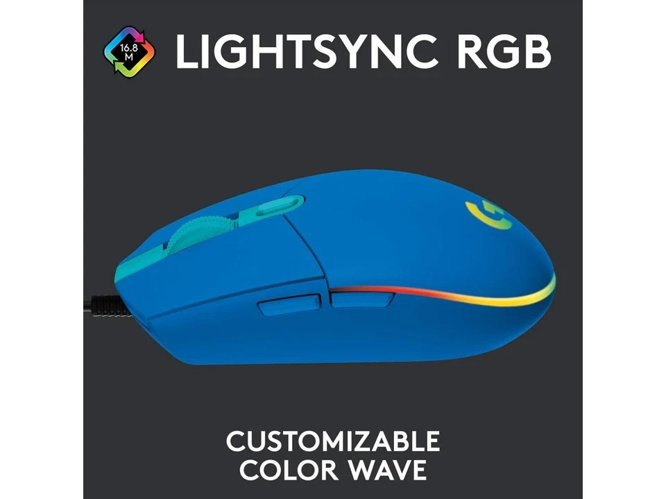 Logitech G203 Wired Gaming Mouse, 8,000 DPI, Rainbow Optical Effect LIGHTSYNC - Image 3 of 4
