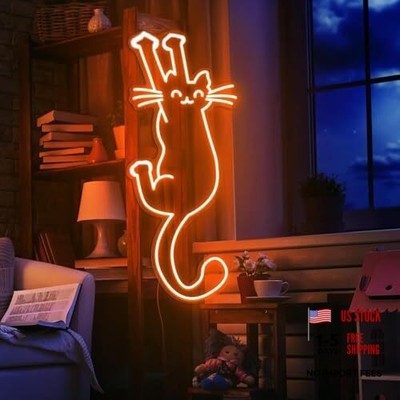 Paw Up Cat Neon Sign - USB Operated - Decorative LED - Cute Kitten LED Orange