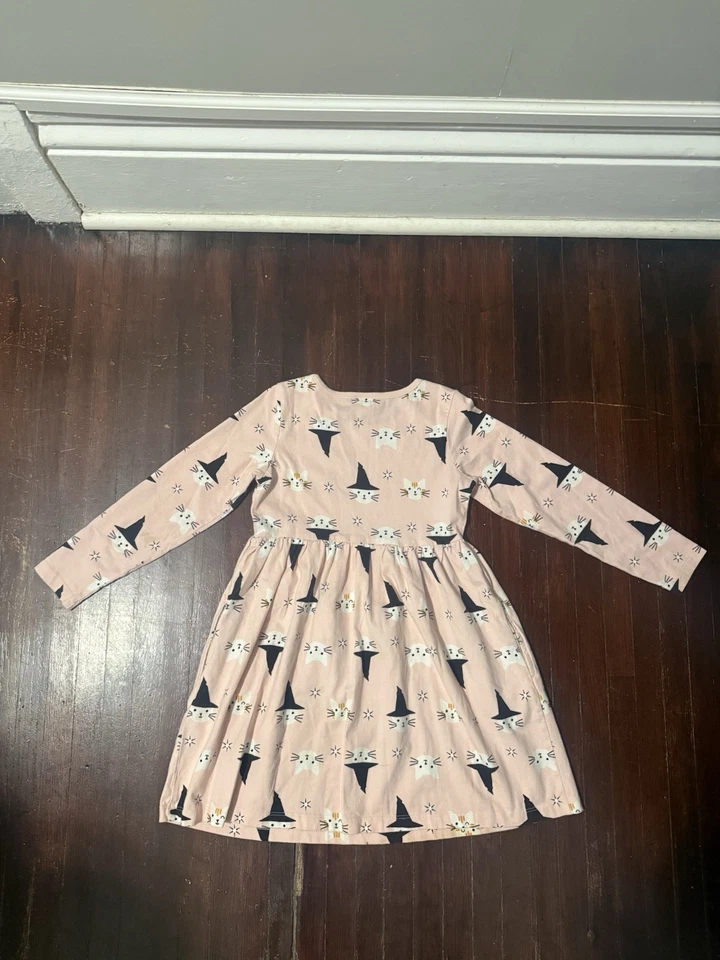 Hanna Andersson Girls US 6-7 Dress Halloween Kitty Cats Witch Pink Long Sleeve - Image 3 of 4
