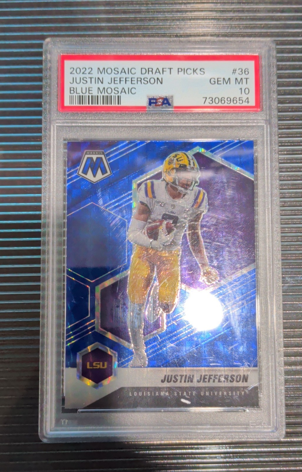 2022 Panini Mosaic Draft Picks - Justin Jefferson #36 Blue Prizm /75 Psa 10 Gem