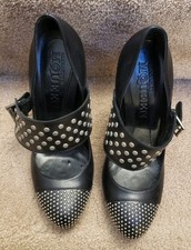 Alexander McQueen Studed Heels Pumps Black Leather Womens Shoe Size US 7 EU 37