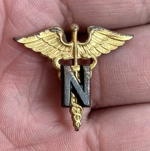 WWII WW2 Era US Army Nurse Corps Medical Collar Insignia Military Pin