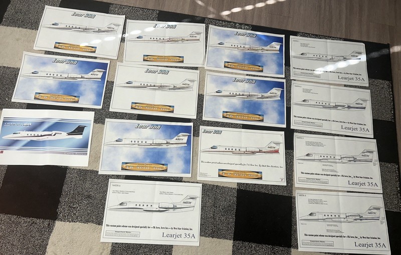 Lot of design small posters for a vintage Learjets aviation various models