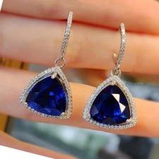 2.30 Ctw Trillion Lab-Created Blue Sapphire Dangle Earring 14K White Gold Plated