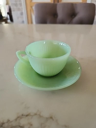 Fire King Jane Ray Jadeite Demitasse Child Size Cup & Saucer Set - 000806