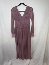 Mauve Glittery Long Dress Sheer Long Sleeve V-Neck Fit & Flare Sheer Pullover
