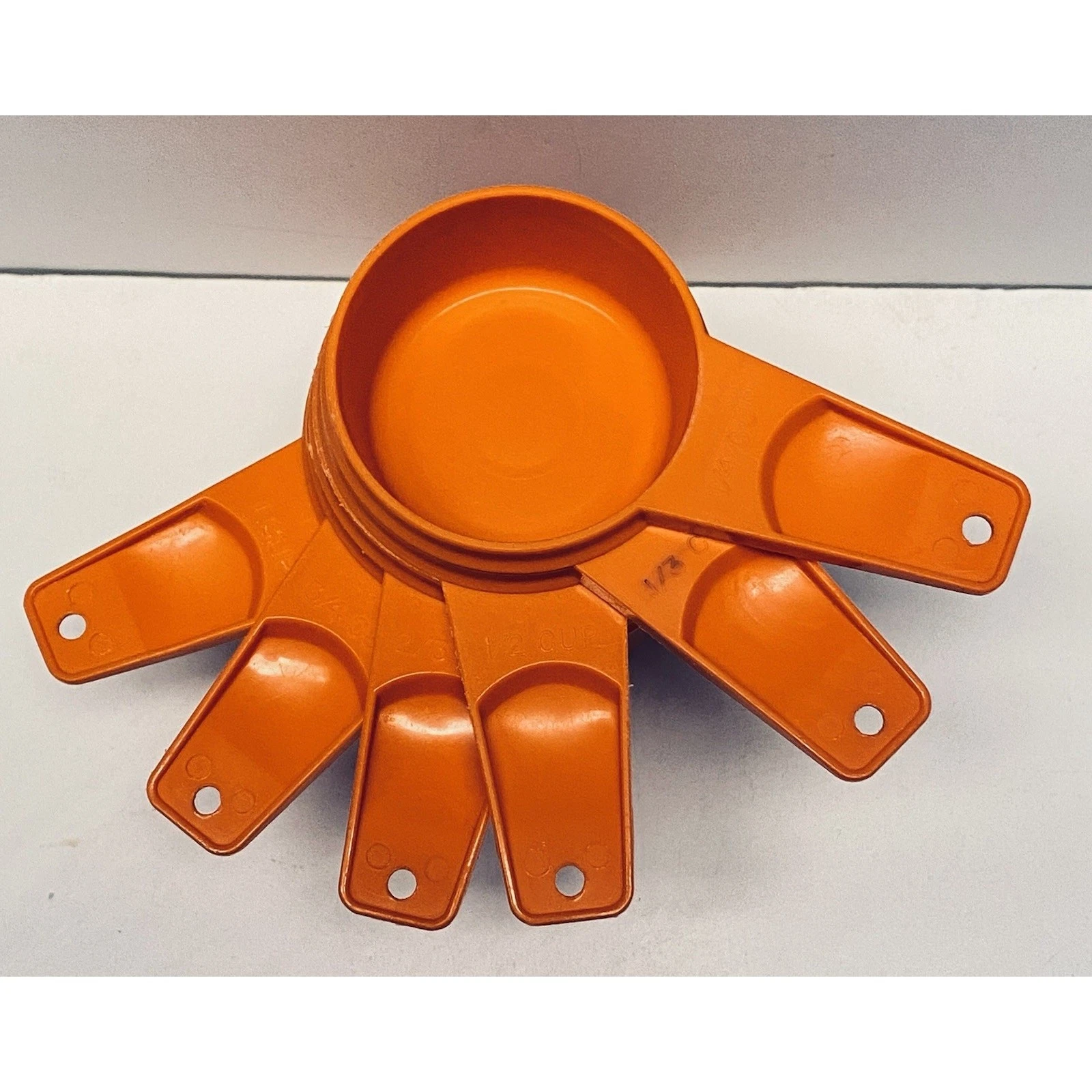 Vintage 1970s Tupperware Orange Measuring Cups Nesting Set of 6 Stacked USA