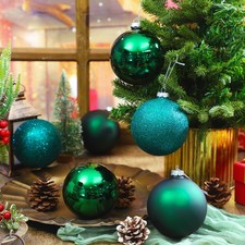 12 Pcs 4'' Emerald Green Christmas Balls Ornaments Dark Teal Glass Ball Peaco...
