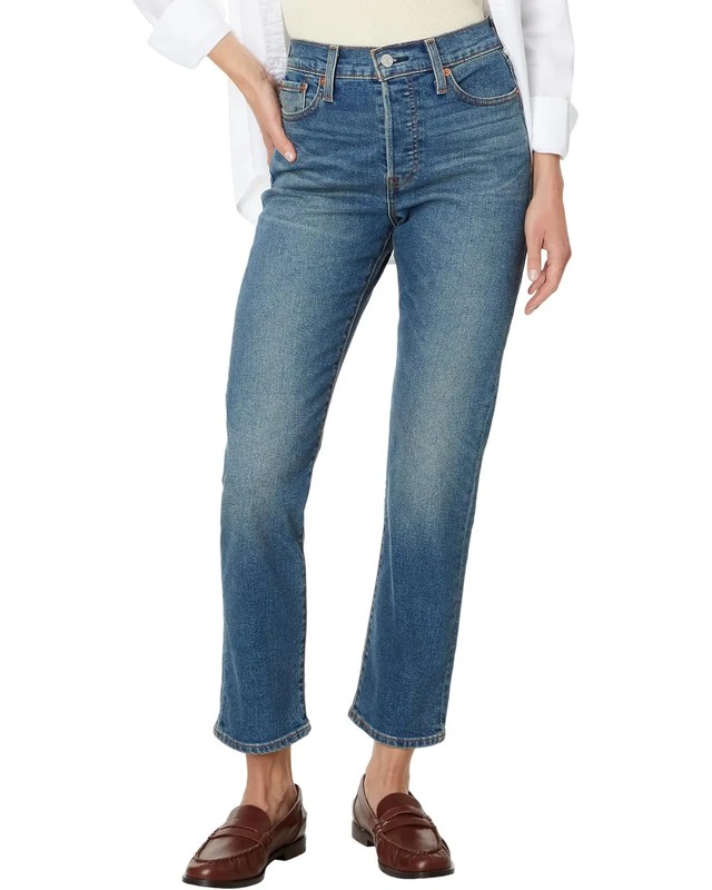 Levi's Wedgie Straight High Rise Blue Medium Wash Denim Jeans Button Fly