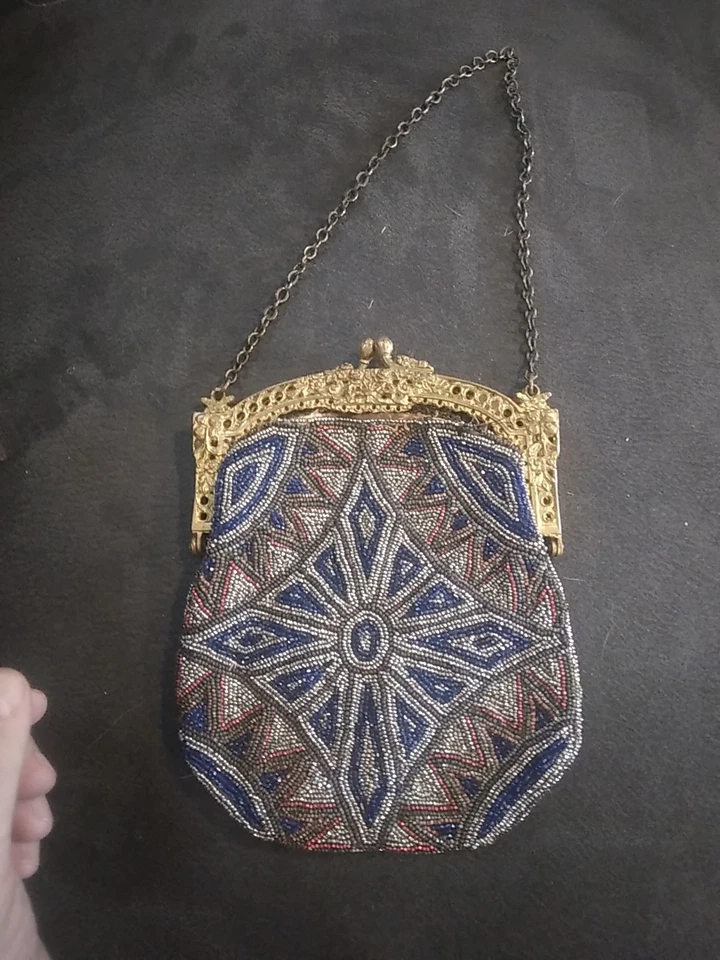 Antique c1920s Flapper Purse Art Nouveau Beaded Handbag w Ornate Frame  - Image 3 of 4