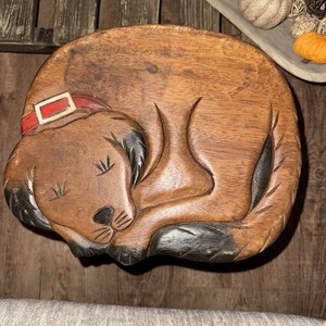 Sleeping Dog With Red Collar Wooden Stool, For Toddler/Child Stepstool