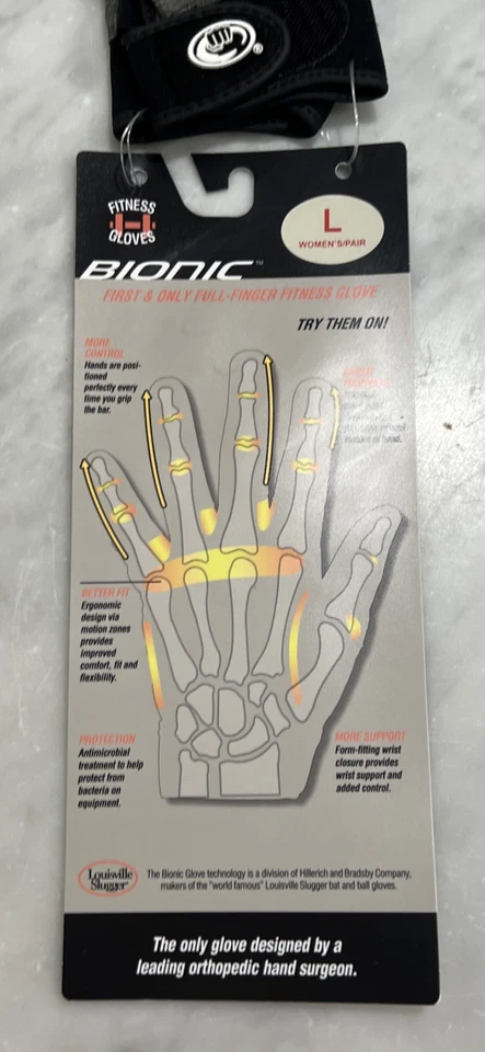 Guantes de fitness Bionic para mujer grandes dedos completos nuevos con etiquetas negros Foto 4 de 4