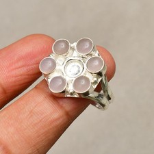 Rose Chalcedony Gemstone 925 Sterling Silver Handmade Jewelry Ring 8
