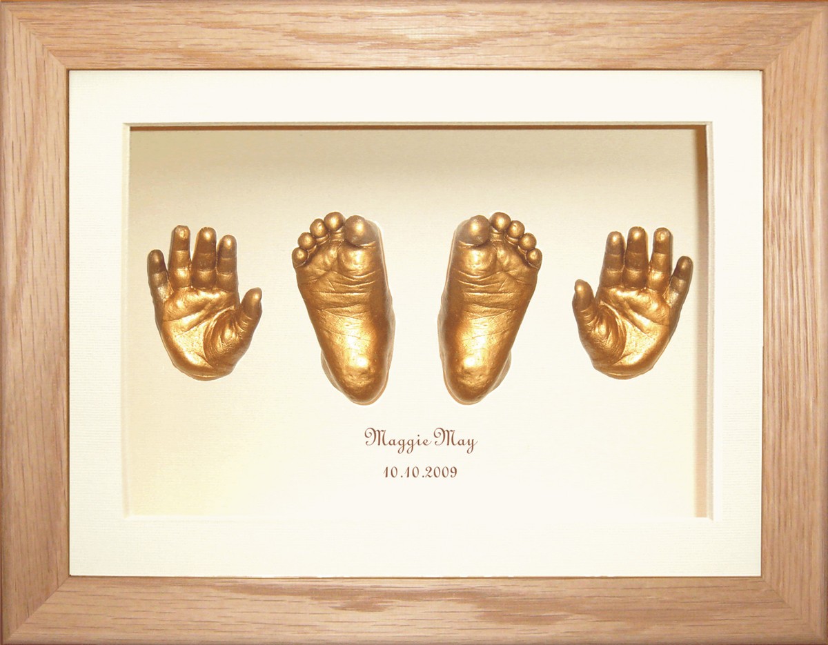 New Baby Girl Boy Gift Casting Kit hand foot cast Solid Oak 3D Box