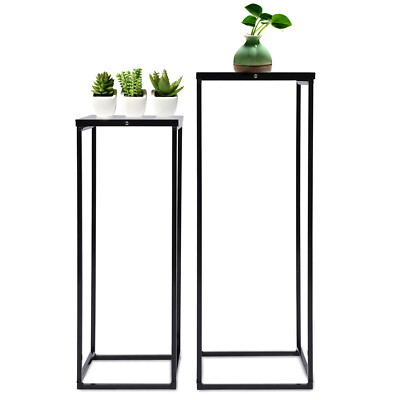 2 Pcs Set Metal Square Plant Stand Black Display Rack for Indoor Outdoor