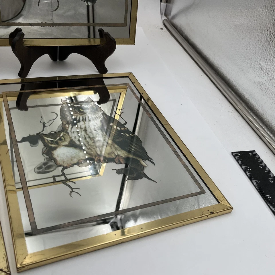 Juego de 4 espejos retro vintage MCM Art Mid Century imagen búho enmarcados 11" x 8" mod Foto 3 de 4