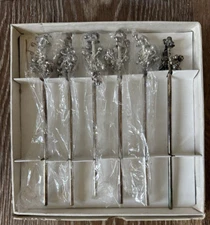 6 Silver Animal Swizzle Sticks Cocktail Stirrers Bells Elephant Ram Goat Cat Cam