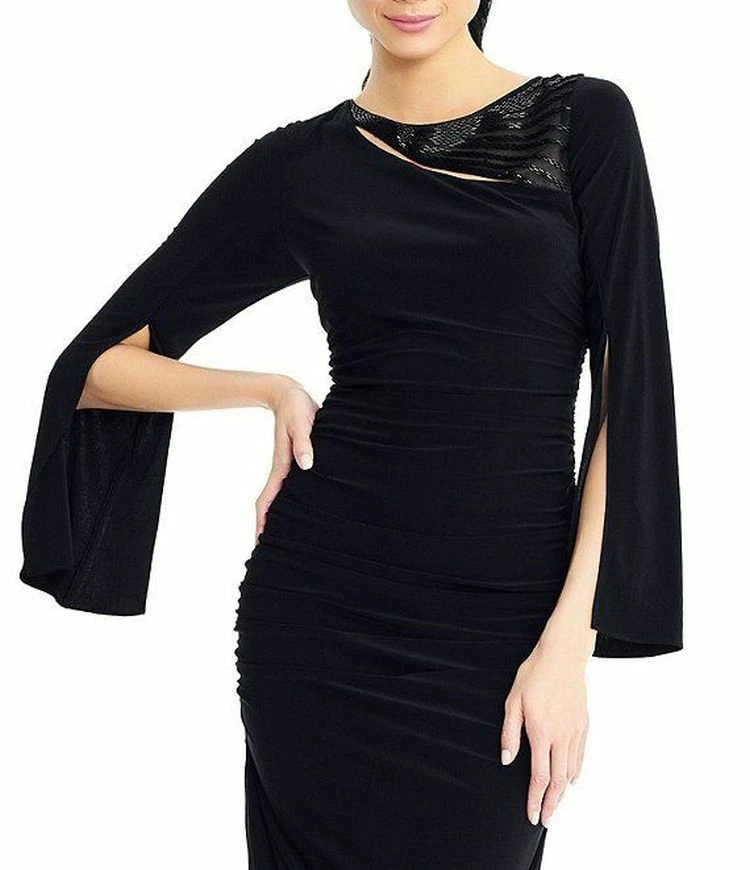 NUEVO CON ETIQUETAS Vestido Jersey Adrianna Papell Negro Cuello Recortado Estilo Años 20! $179 Foto 2 de 4