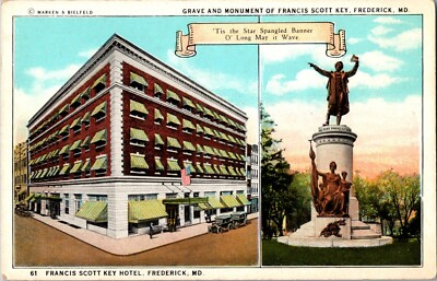 Francis Scott Key Hotel Frederick  Maryland MD  And Monument  Postcard