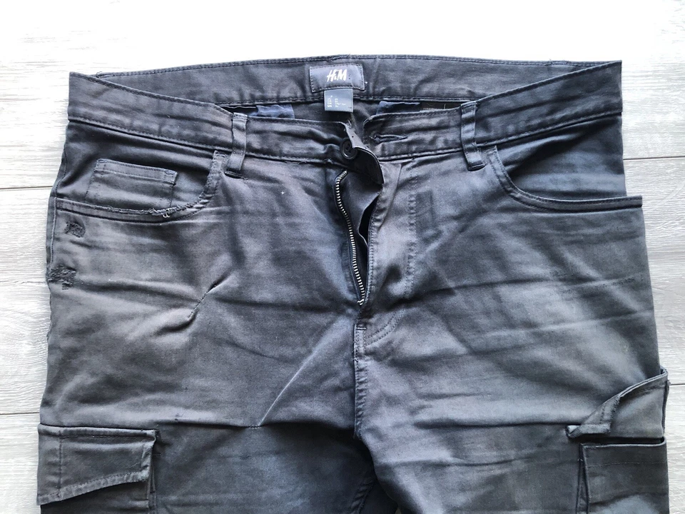 H&M Anti-G Cargo Pants COMBAT trousers Hand made Destroyed Black Size 31W/30L - Image 3 of 4