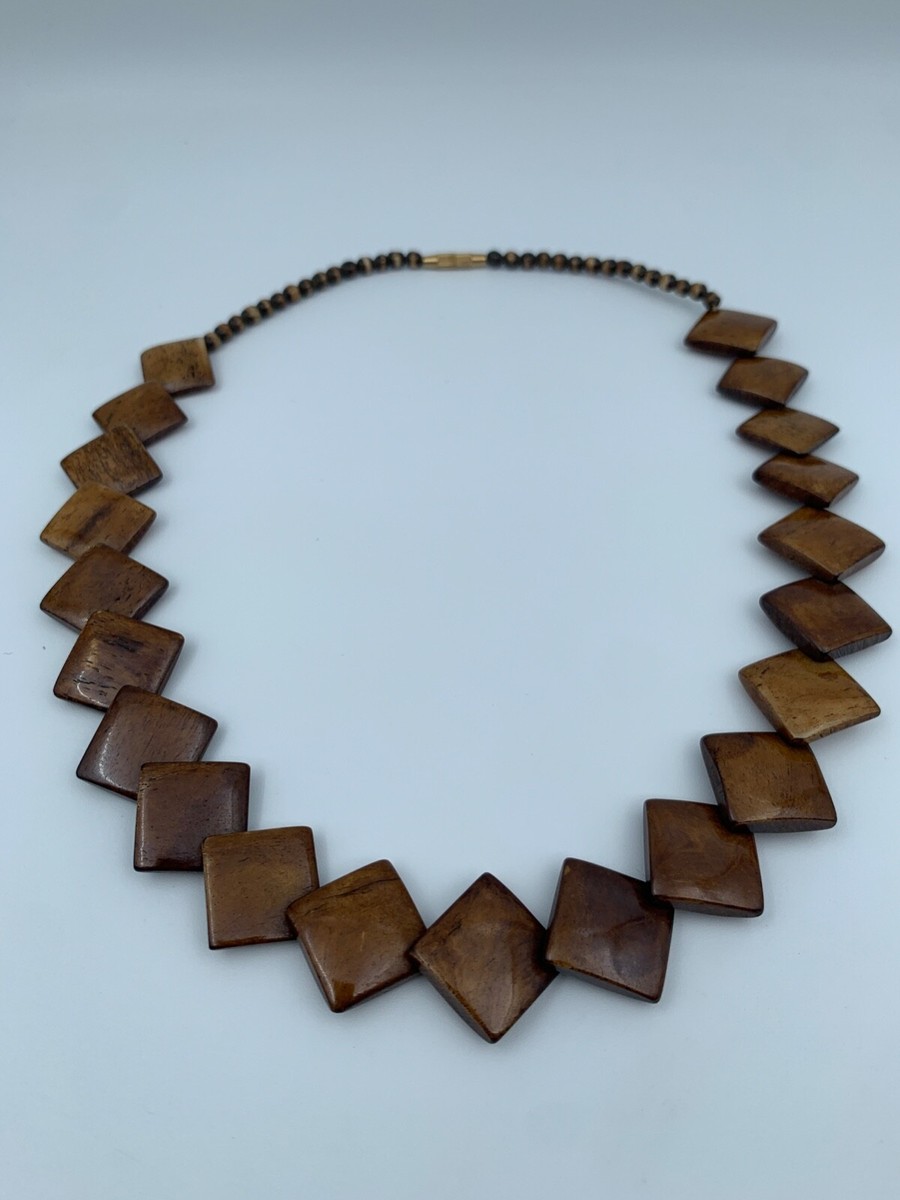 Collier Fantaisie Perles Carrées Marron - Imitation Pierre - 51 Grammes - Modèle W745