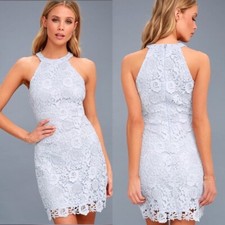 NWT Lulus Love Poem Lace Mini Dress in Light Blue Size Large