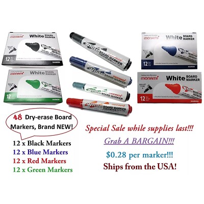 Monami Bullet Type White Board Marker Available in 4 Colors 12 pcs each BARGAIN