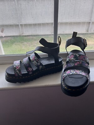 Dr Martens Blaire Women's Floral Print Leather Platform Gladiator Sandals  US