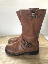 KLR "K.T." Women's Brown Leather Boots Zip Moto Combat Buckle boots Size 8.5