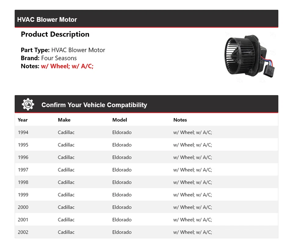 For 1994-2002 Cadillac Eldorado HVAC Blower Motor 4 Seasons 1995 1996 1997 1998 - Image 2 of 4