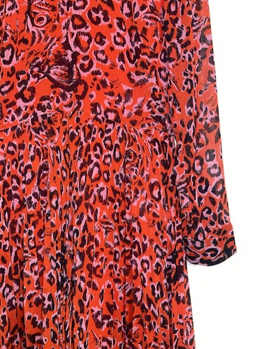 Whistles Red Jungle Cat Animal Leopard Print Pleated Midi Dress UK 8 / EU 36 - Bild 9 von 20