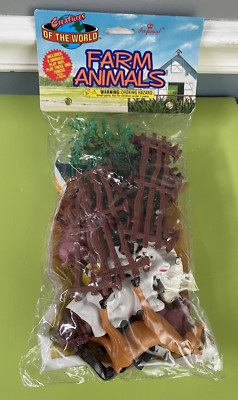 Vintage 1997 IMPERIAL TOY FARM ANIMALS Plastic PLAYSET Play Mat 21 pieces SEALED