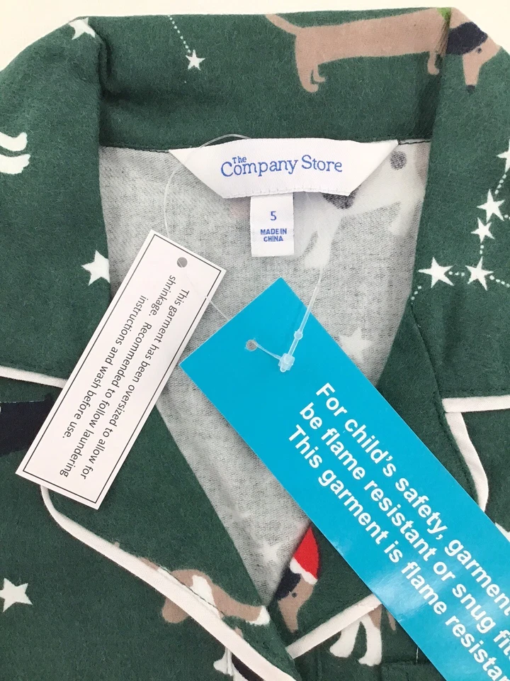 Camisón de franela manga larga verde perro Navidad The Company Store niñas talla 5 Foto 2 de 4
