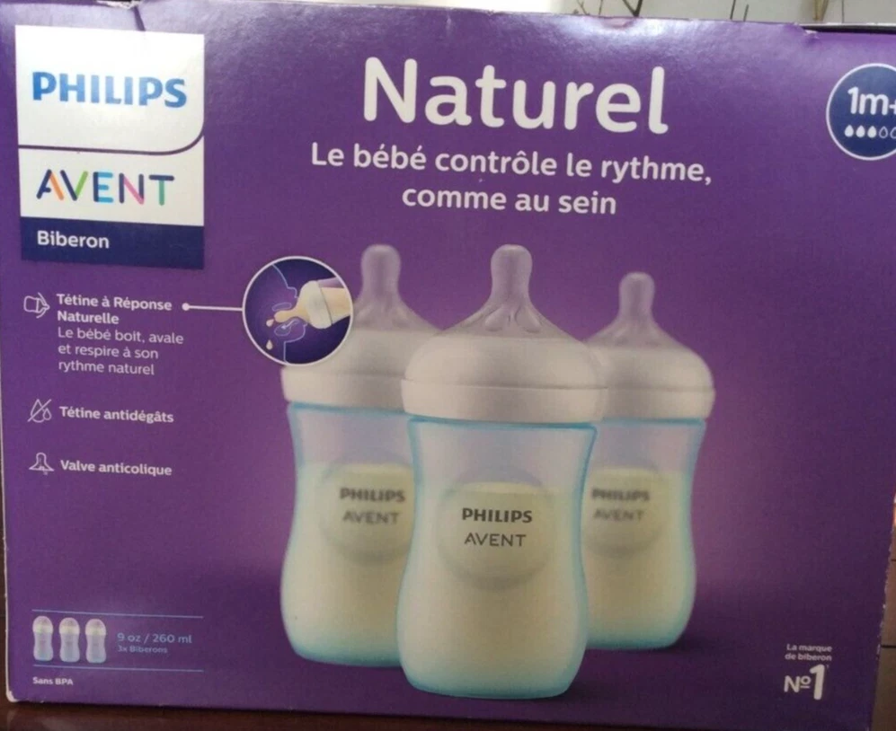 Philips Avent Natural Baby Bottle with Natural Response Nipple, Blue, 9oz, 3pk