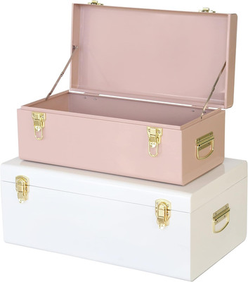 Set of 2 Metal Trunks Decorative Storage Box College Dorm Organizer 23.7X14.2X9.