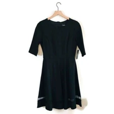 Lulus Sheer Factor Black Mesh Skater Dress Fit Flare Mesh Stripe Size Medium