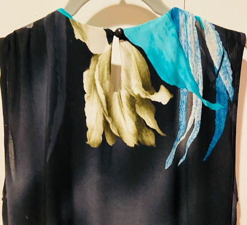 Studio I dress Sz 12 With Beading Around Neck Black Green Flowered Soft - Picture 6 of 21
