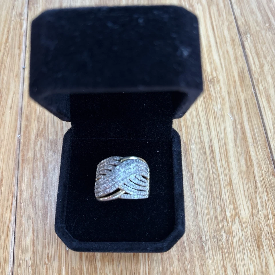 1/2 CTW Pave Diamond Wide Multirow Crossover Dome Ring 925 Size 8.25 w/gift Box - Image 4 of 4