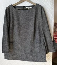 L.K.Bennett TW Zenda Grey Tweed Wool Cotton Blend Front Pockets Top UK14/US10
