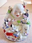 Chinese Porcelain Happy Laughing Buddha with 9 Children Fertility Statue