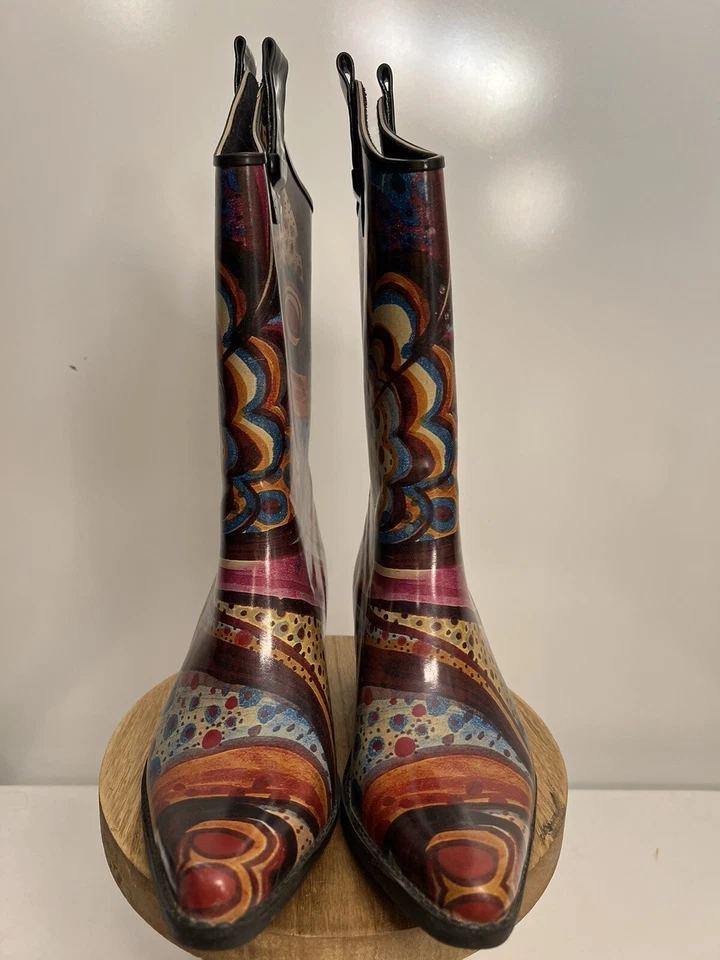 Madeline Womens Puddles Western Rain Boots SZ 6 - Image 3 of 4